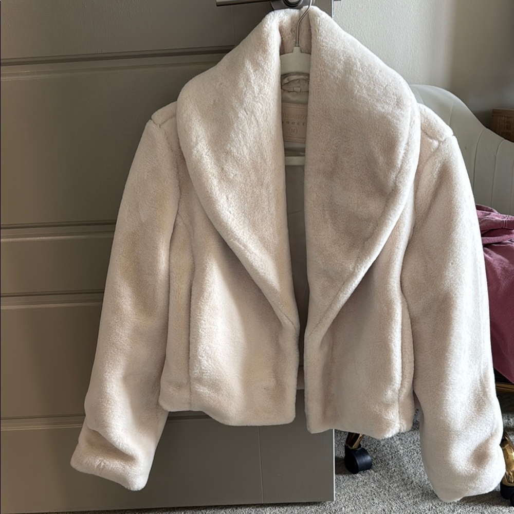 Blank NYC Cream Teddy Jacket with Shawl Collar